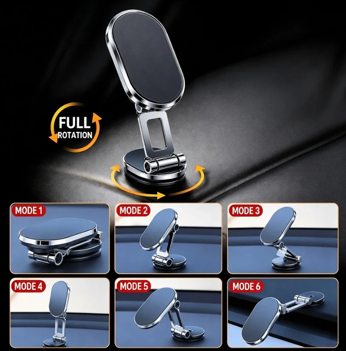 Foldable 360 rotatable metal magnetic car phone holder 🧲